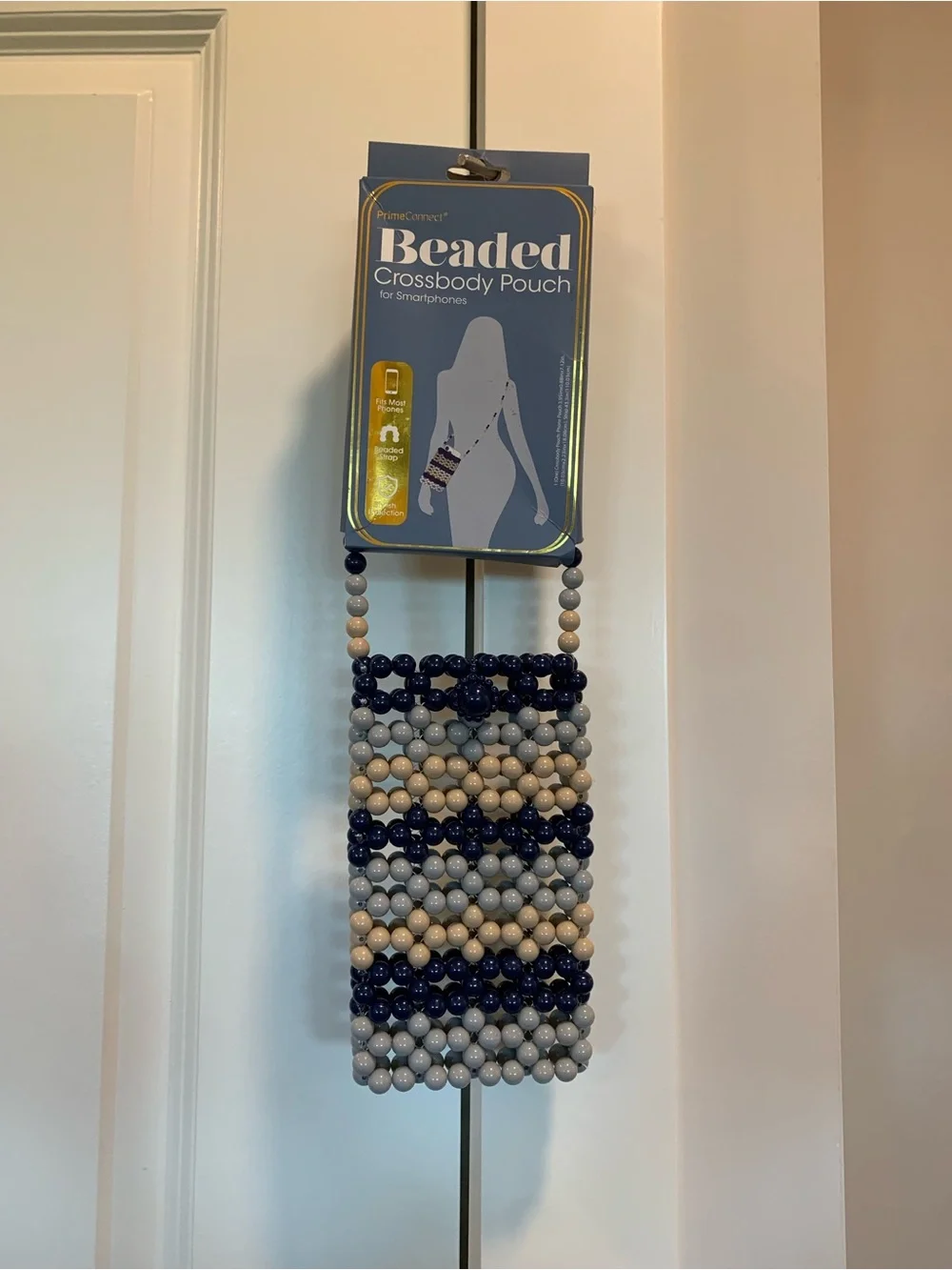 Beaded Crossbody Pouch Phone Case - Navy, Light Gray & Beige